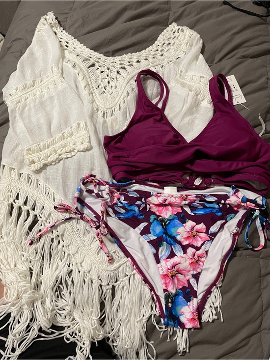 Cupshe Other - New w/tags Cupshe 2 pc swim bathing suit size L fringe crocheted cover-up womens